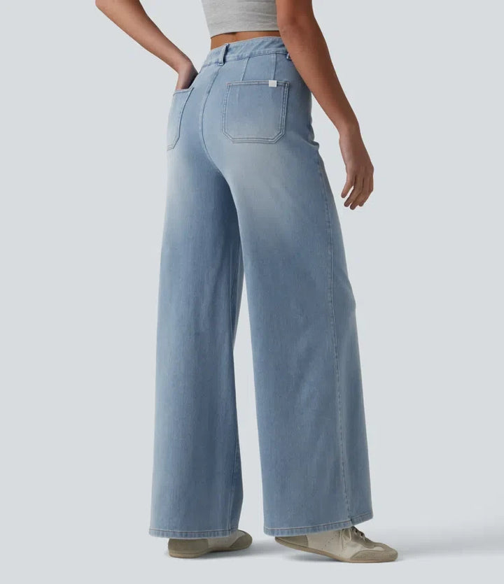 Halara Flex med hög midja och magkontroll vida ben vardagsjeans med fickor