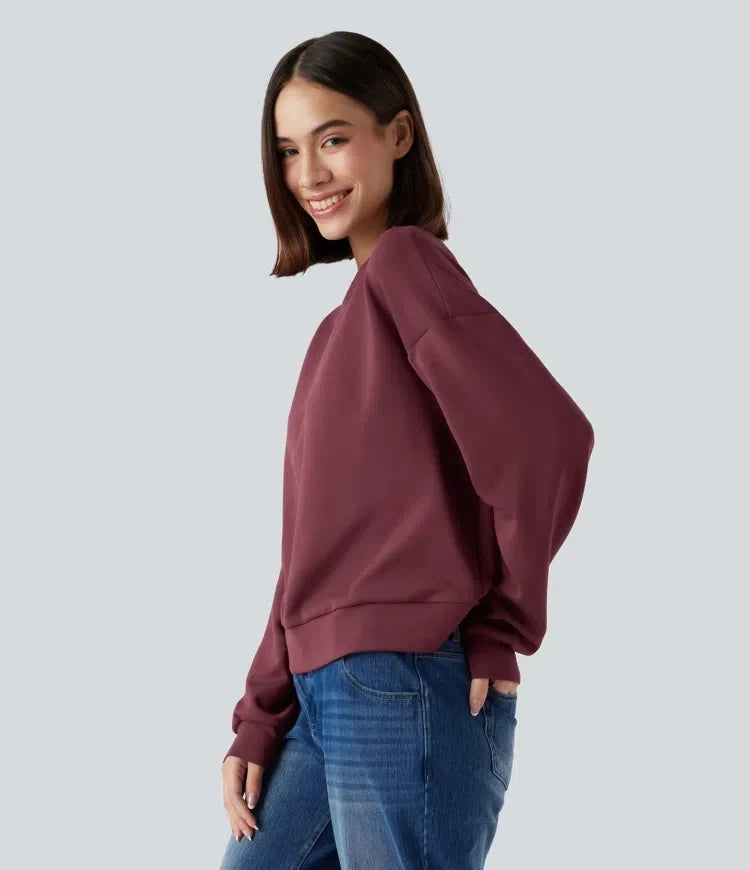 SpacerTek rund hals långärmad vridning-rygg vardaglig sweatshirt