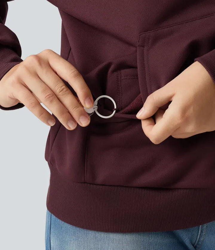 Med huva crossover nedhasad långärmad fleece vardaglig sweatshirt med ficka