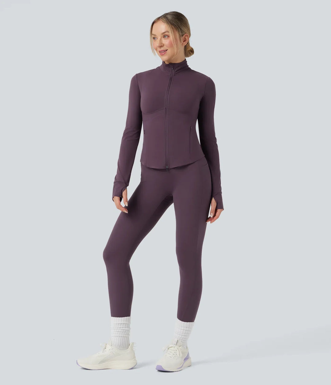 Lyckera UltraSculpt halvpolo push-upp långärmad tumhål yogajacka med fickor