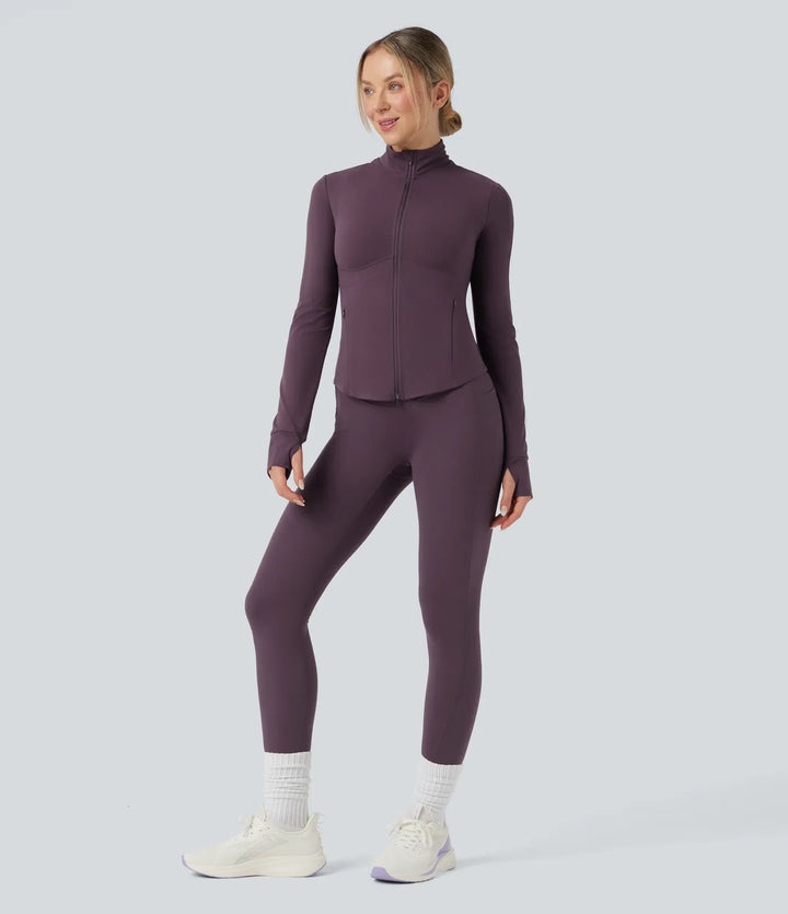 Lyckera UltraSculpt halvpolo push-upp långärmad tumhål yogajacka med fickor
