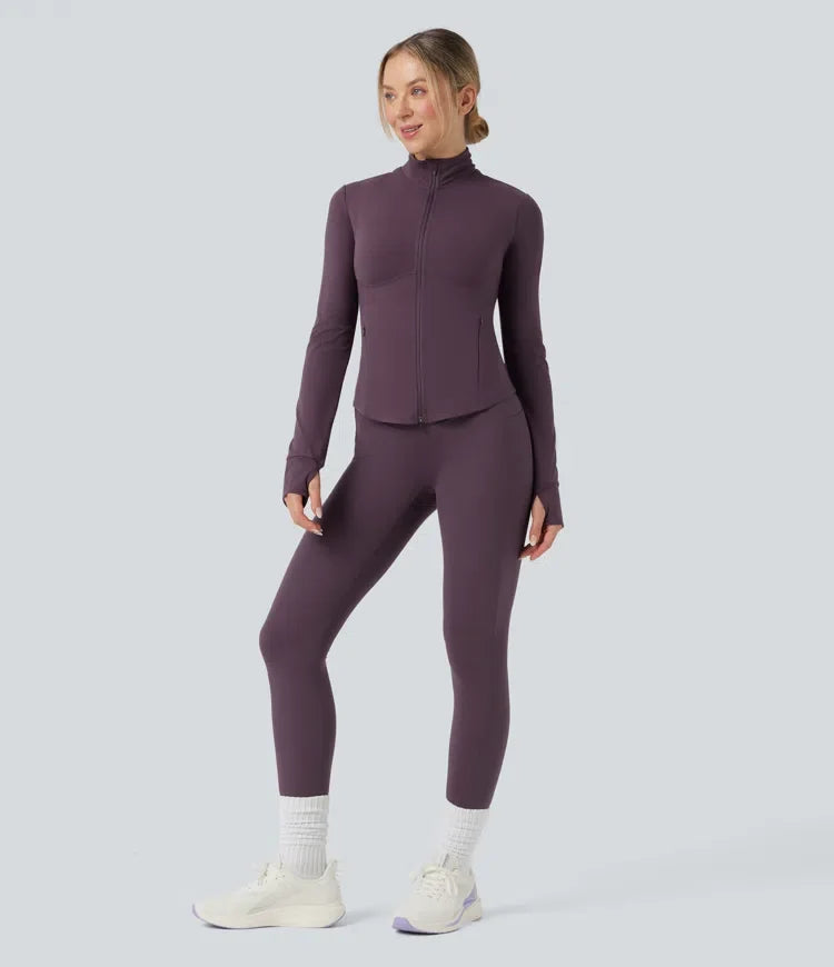 Lyckera UltraSculpt halvpolo push-upp långärmad tumhål yogajacka med fickor
