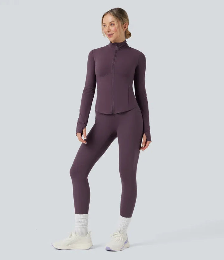 Lyckera UltraSculpt halvpolo push-upp långärmad tumhål yogajacka med fickor