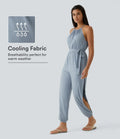 Ärmlös knytning i ryggen bältad ficka skuren-ut InstantCool jumpsuit-UPF50+
