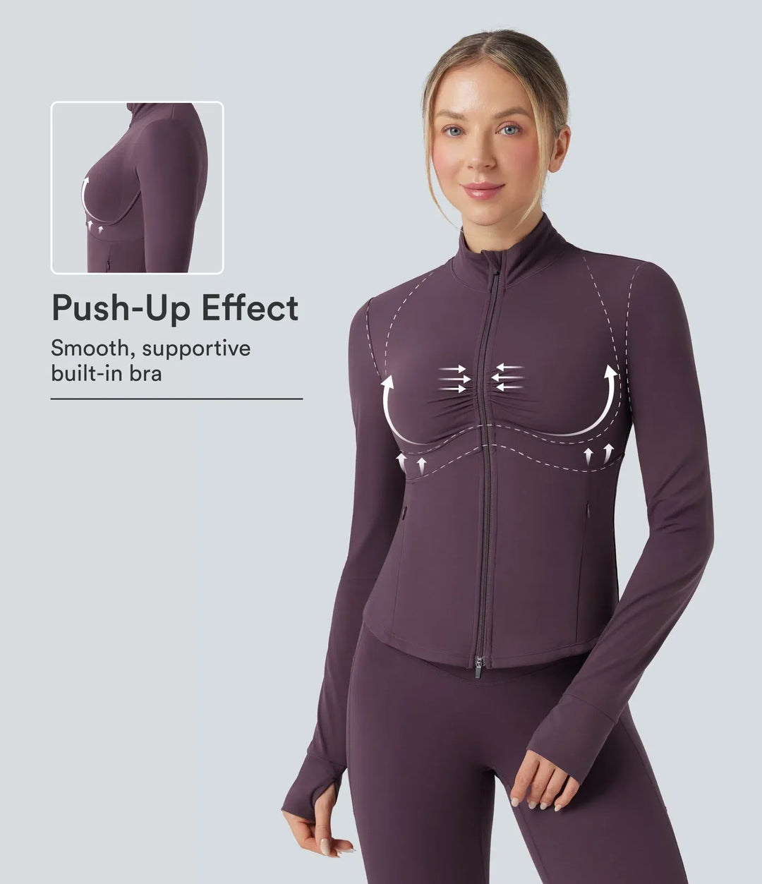 Lyckera UltraSculpt halvpolo rynkat push-upp långärmad tumhål yogajacka med fickor