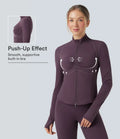 Lyckera UltraSculpt halvpolo rynkat push-upp långärmad tumhål yogajacka med fickor