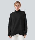 Halvpolo lång raglanärm crossover-fåll fleece vardaglig sweatshirt