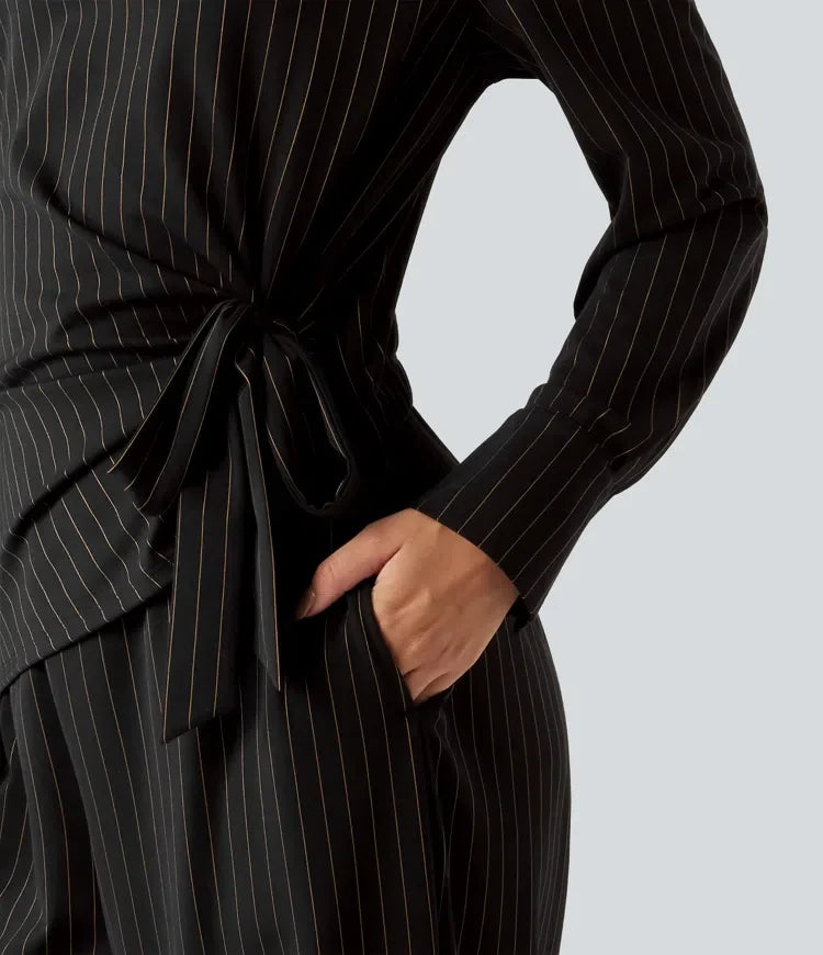 Båtringning långärmad knyt sida sval känsla rand för arbete jumpsuit med fickor – Easy Peezy-utgåva