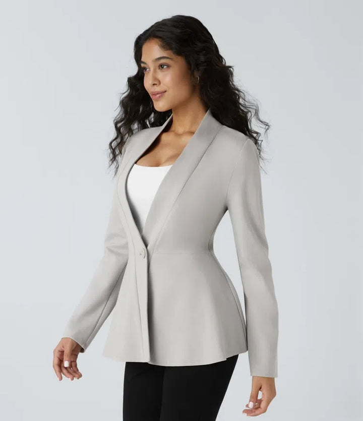 V-ringad enkel front peplum-arbetsjacka