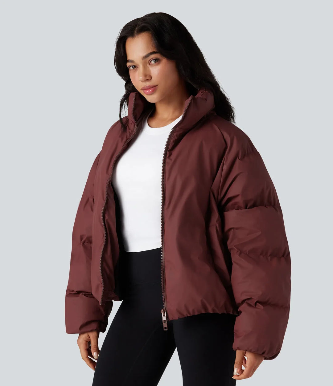 Hög hals dragsko fåll oversized vardaglig vadderad jacka med fickor