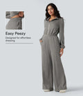 Halv dragkedja långärmad vida ben vardaglig jumpsuit med fickor-Easy Peezy Edition