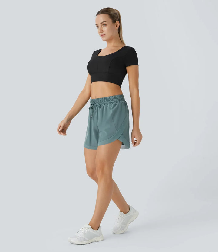 Med medelhög midja dragsko kontrastmesh 2-i-1 följsam löpning shorts 5&