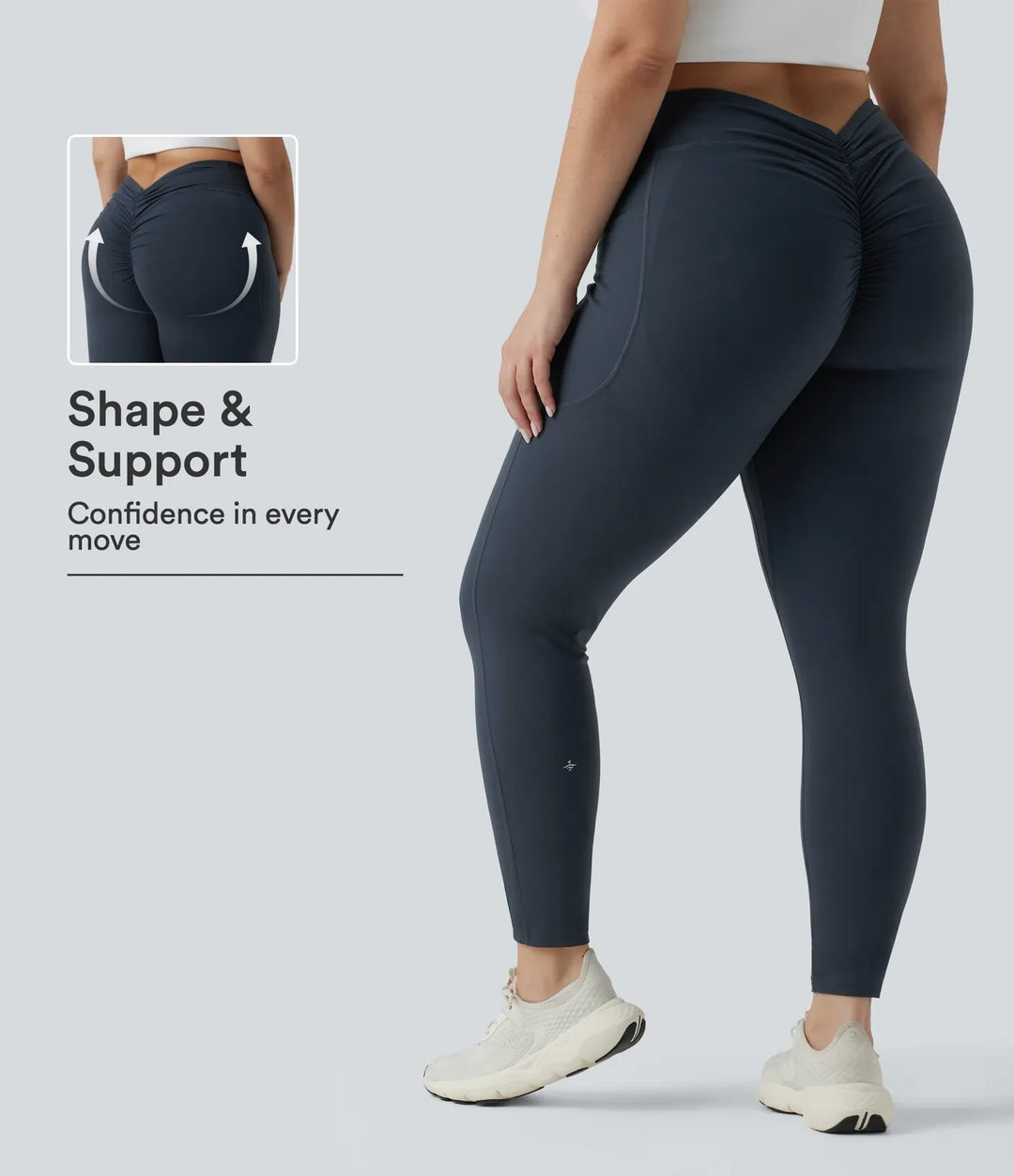Plusstorlek Lyckera UltraSculpt högmidjad magkontroll rumplyftande rynkat yogaleggings med fickor