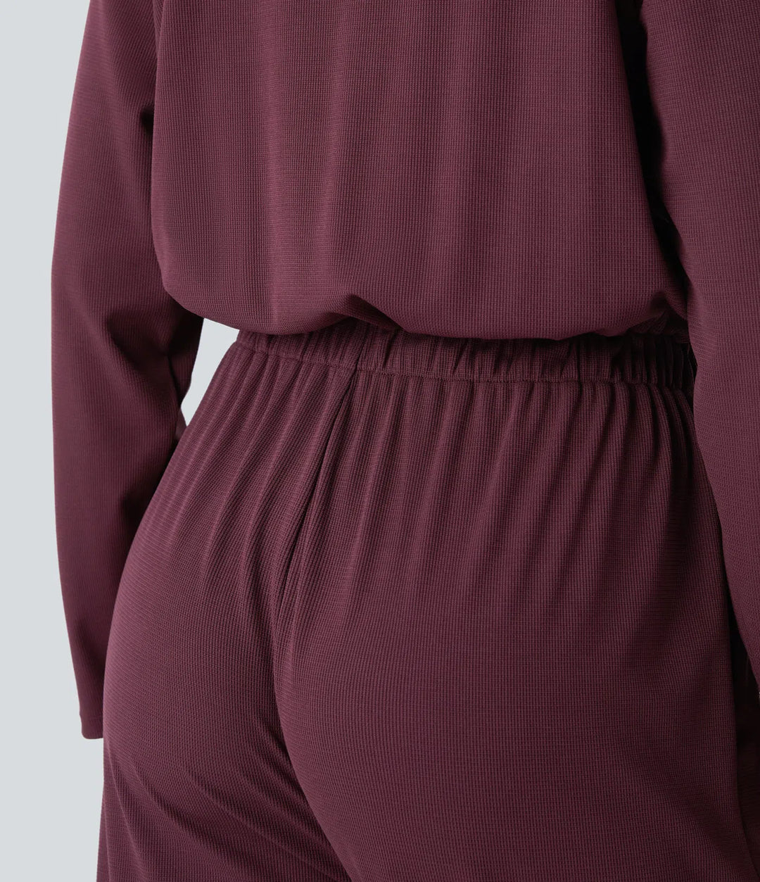 Bara axlar långärmad ficka våffelstruktur vardaglig jumpsuit