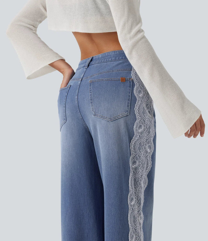 Halara Flex med hög midja kontrastspets baggy vardagsjeans med fickor