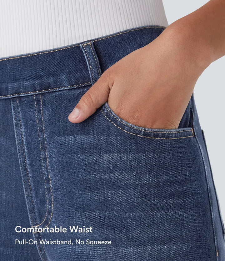 Lyckera Flex högmidjad fickor raka ben tvättad vardagsjeans
