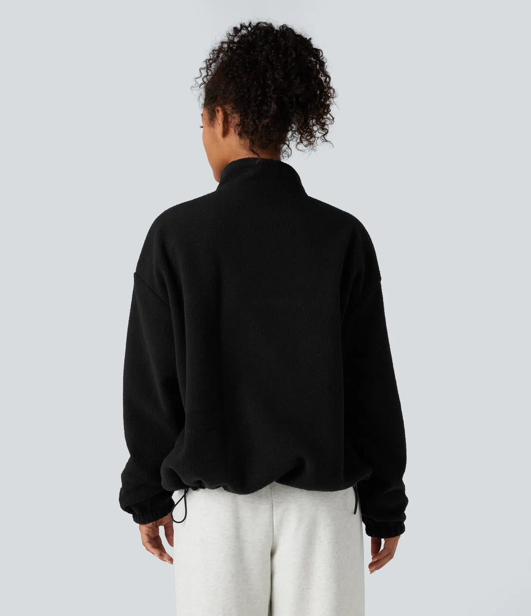 Vändbar hög hals långärmad dragkedja fleece vandringsjacka med fickor (två looks i en)