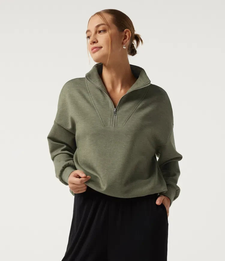 Halvpolo nedhasad halv dragkedja långärmad vardaglig sweatshirt