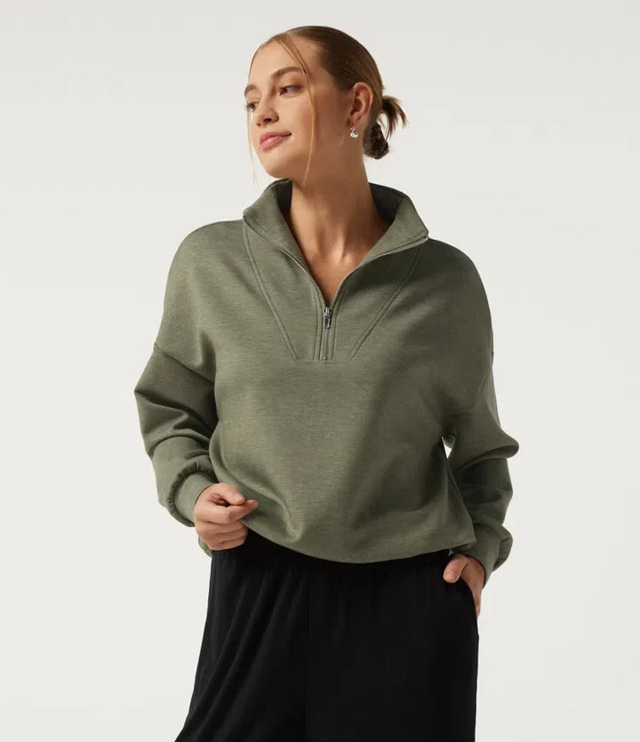 Halvpolo nedhasad halv dragkedja långärmad vardaglig sweatshirt