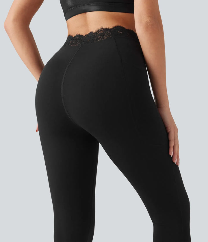 Halara UltraSculpt V-formad med hög midja kontrastspets yogaleggings med fickor