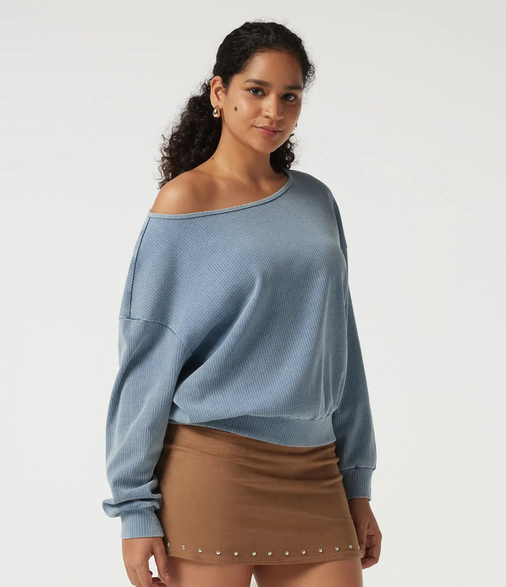 Båtringad lång fladdermusärm vardaglig sweatshirt