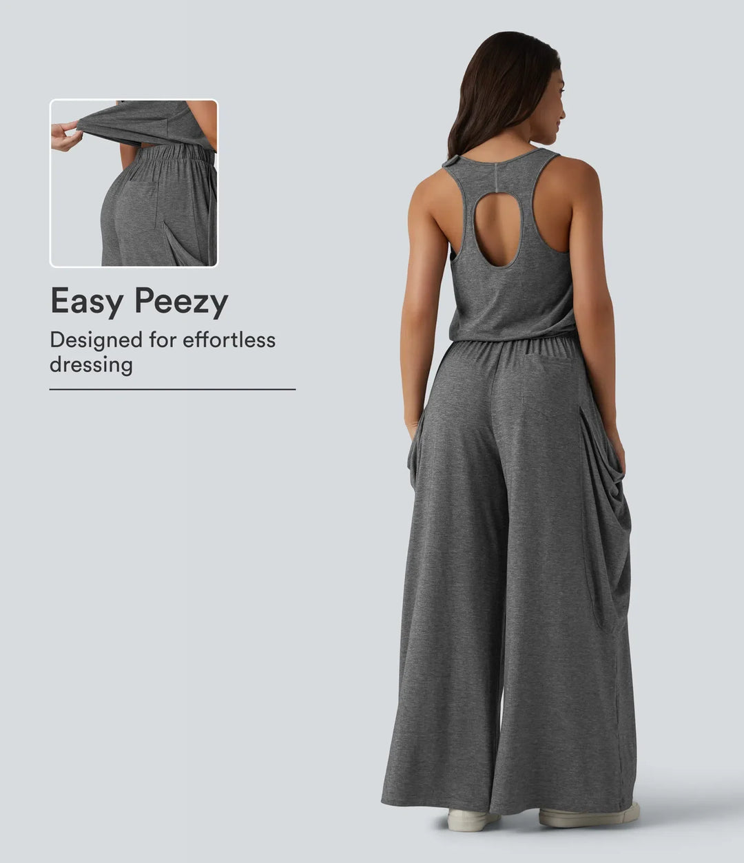 Ärmlös skuren-ut vida ben vardaglig jumpsuit med fickor-Easy Peezy Edition