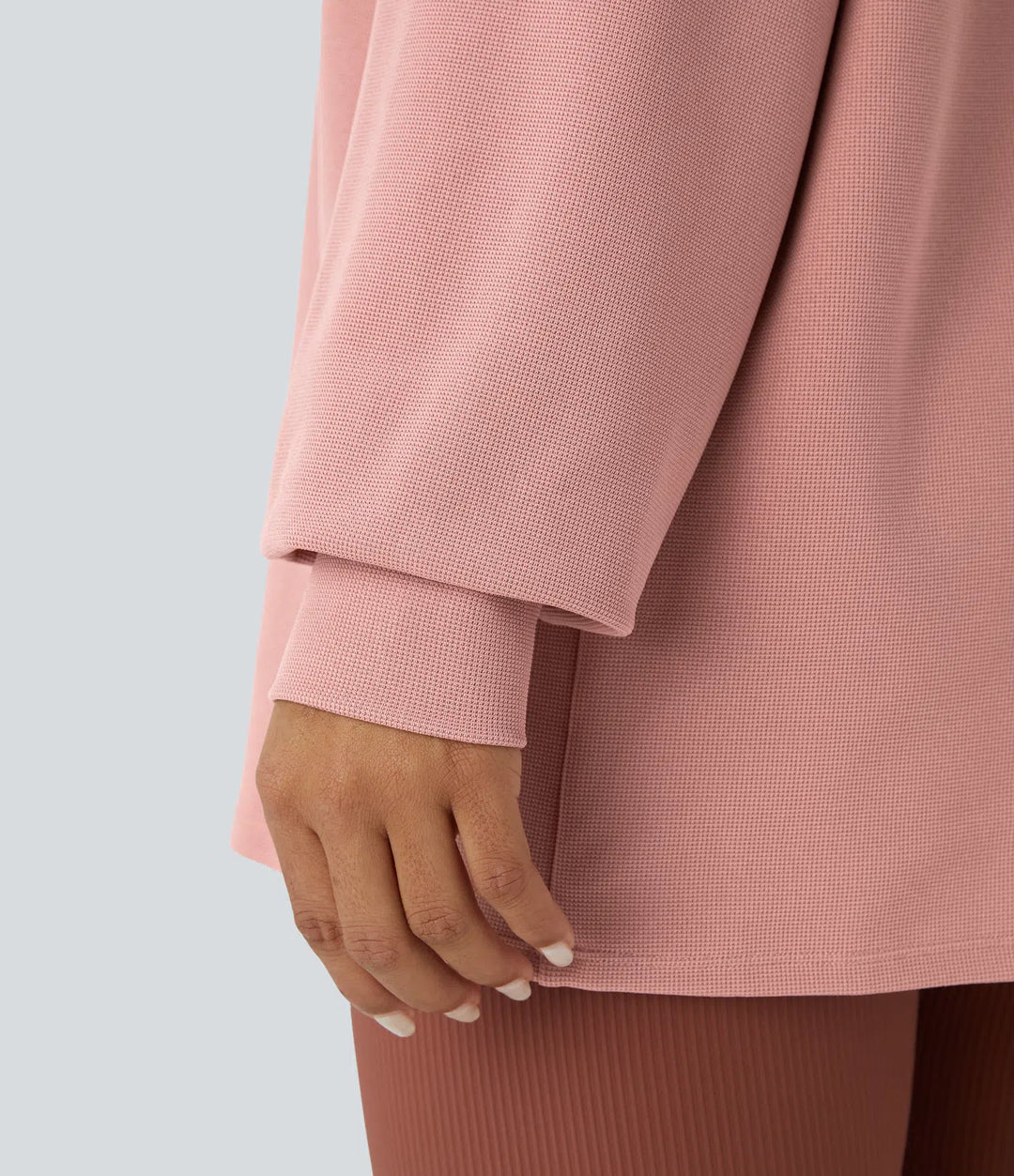 V-ringad nedhasad axel avslappnad våffelstruktur vardaglig sweatshirt