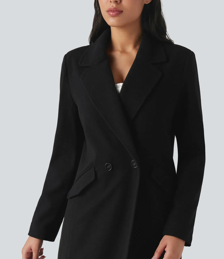 Notchkrage långärmad lång modell fleece vardaglig kappa med fickor
