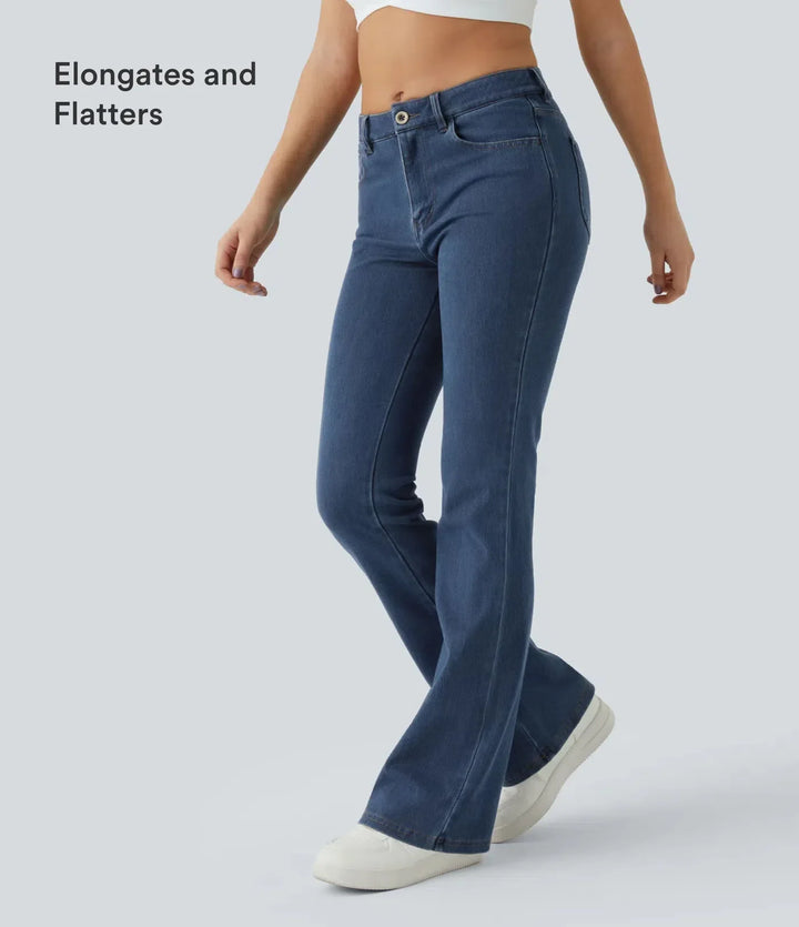 Lyckera Flex medelhög midja fickor vardaglig bootcut-jeans