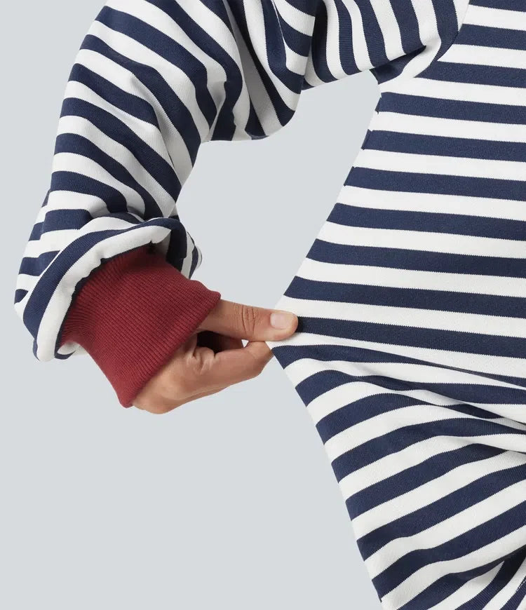 Rund hals långärmad randig avkoppling sweatshirt