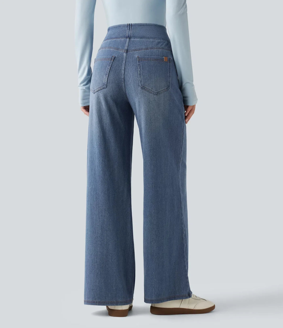 Lyckera Flex denim Heat högmidjad vida ben vardagsjeans med fickor