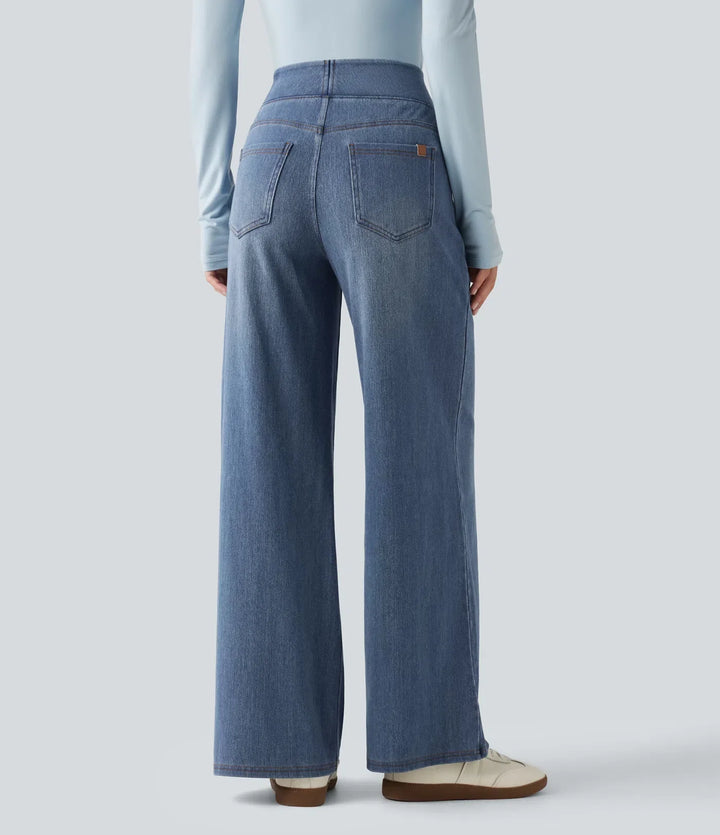 Lyckera Flex denim Heat högmidjad vida ben vardagsjeans med fickor