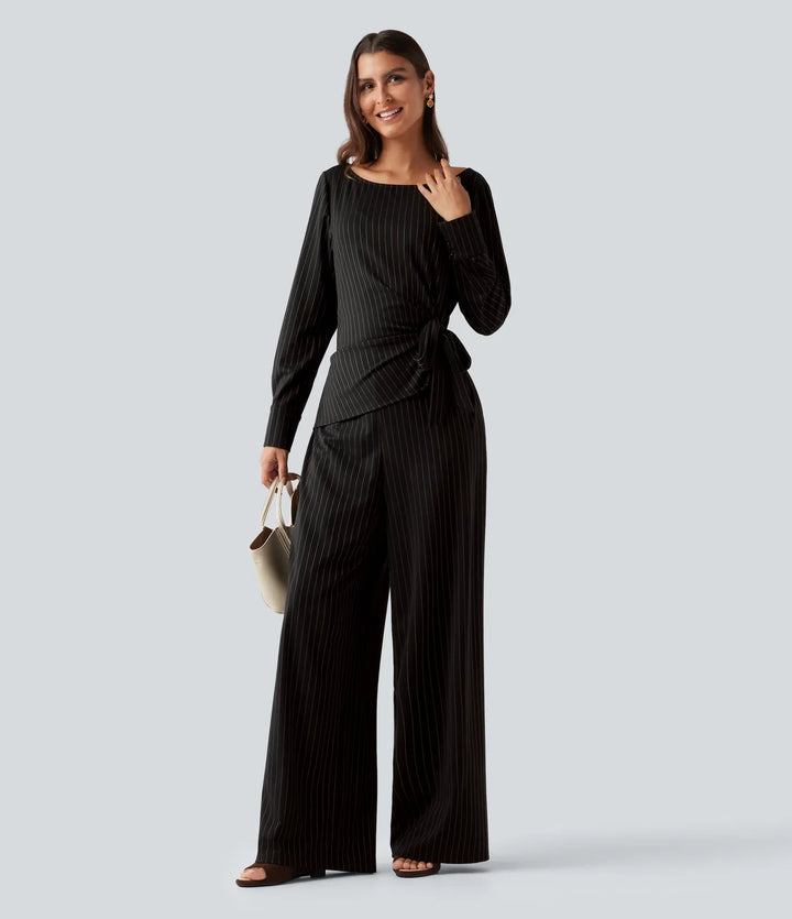 Båtringning långärmad knyt sida sval känsla rand för arbete jumpsuit med fickor – Easy Peezy-utgåva