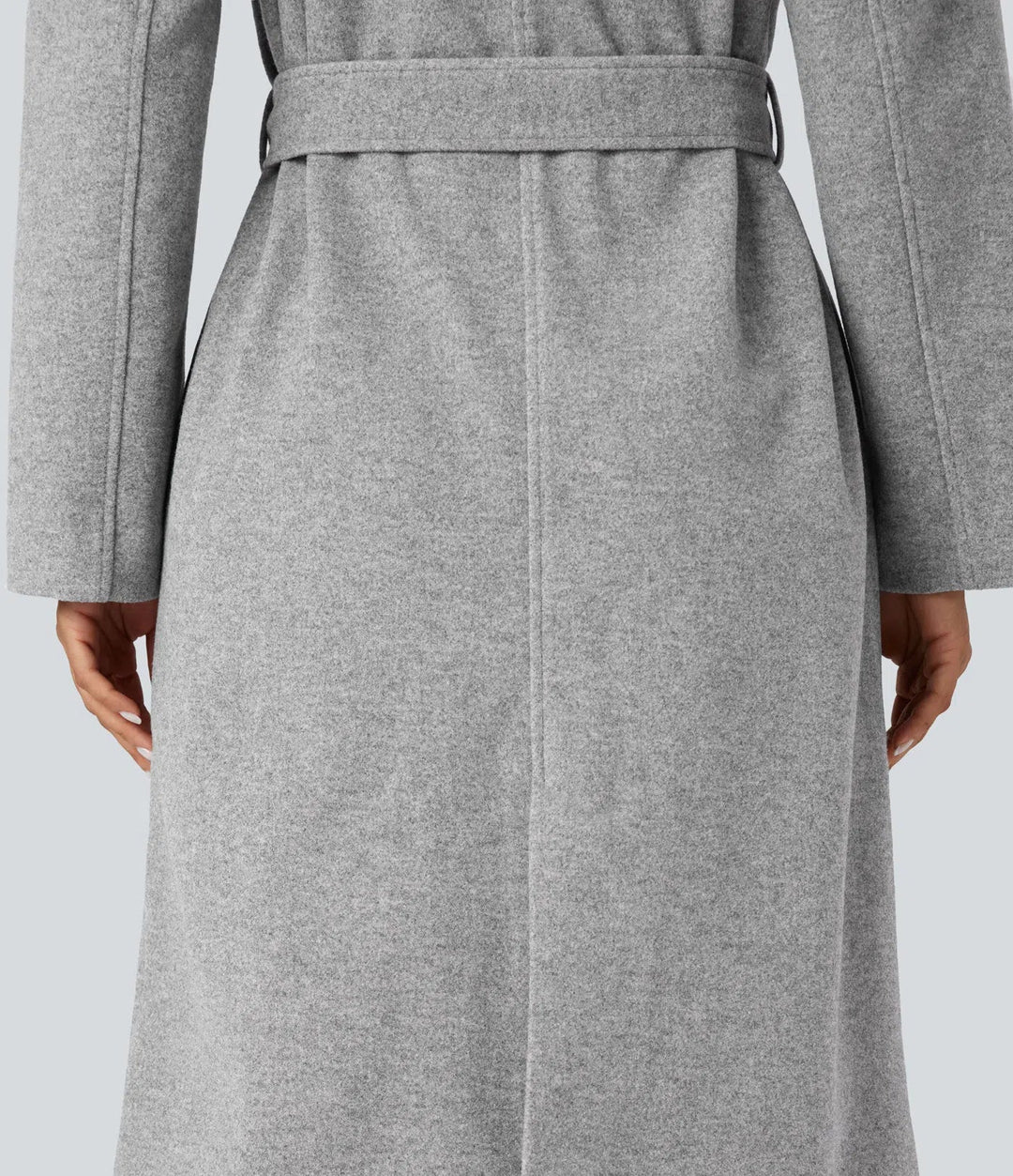 Långärmad bältad lång modell fleece vardaglig kappa med fickor