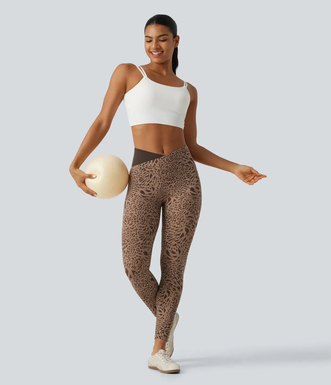 Lyckera UltraSculpt leopardmönster högmidjad crossover skinny yogaleggings med fickor