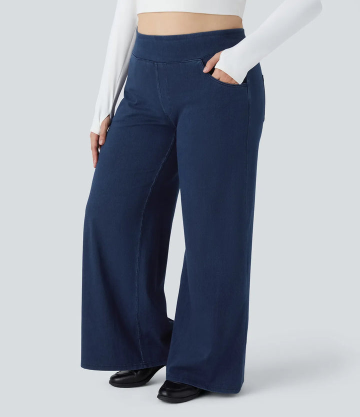Halara Flex med hög midja och fickor baggy vida ben lös vardagsjeans i plusstorlek