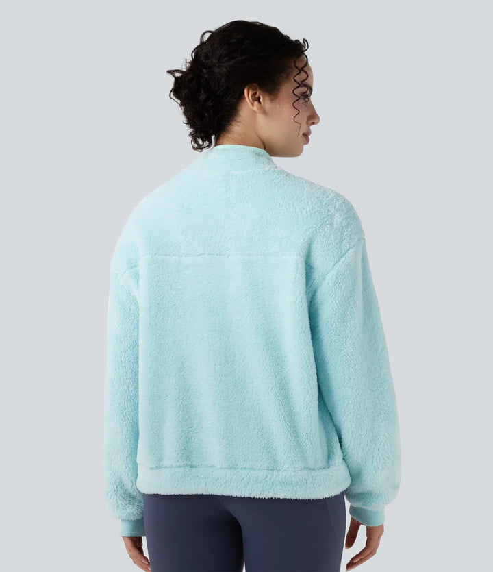 Ståkrage knapp vardaglig fleece sweatshirt