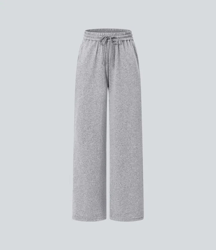 Med hög midja dragsko ficka vida ben baggy vardagsbyxor