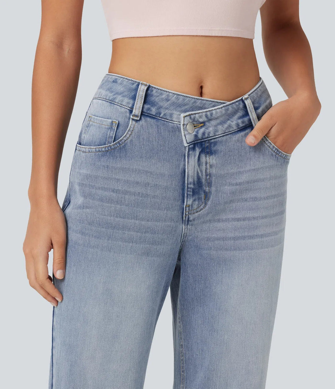 Halara Flex asymmetrisk med medelhög midja raka ben vardagsjeans med fickor