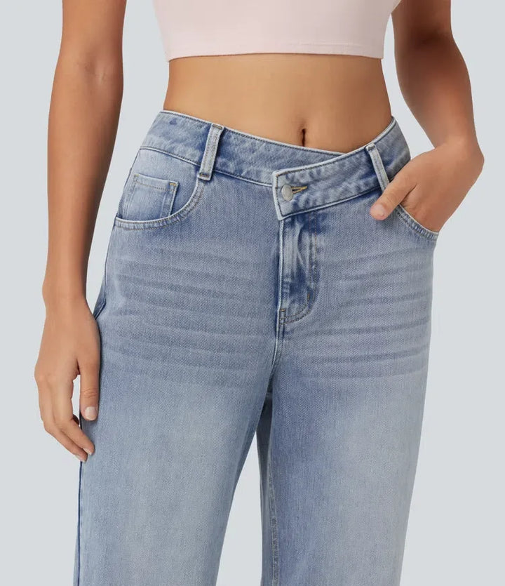 Halara Flex asymmetrisk med medelhög midja raka ben vardagsjeans med fickor