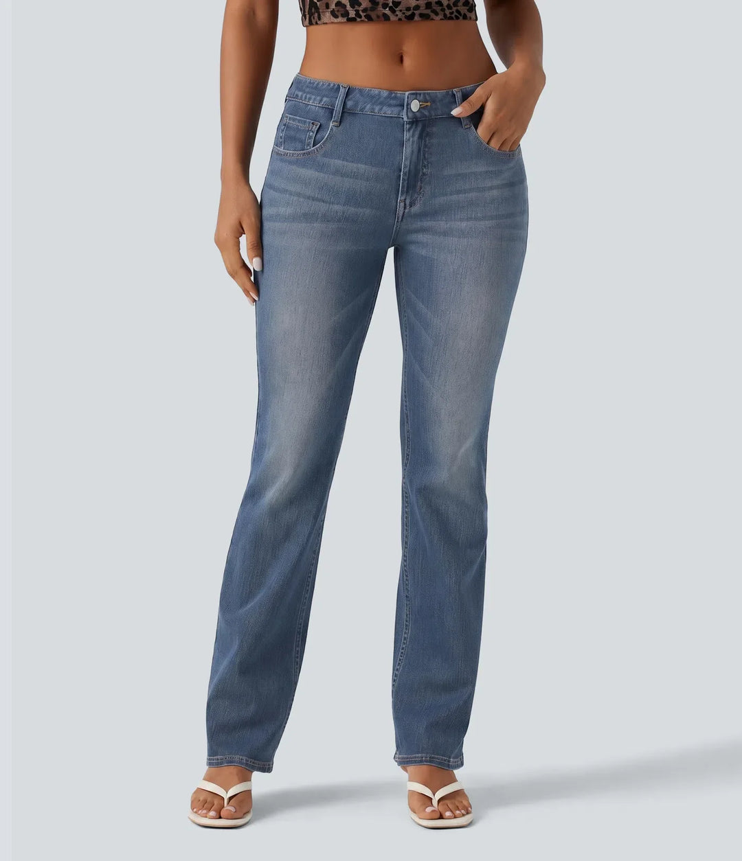Lyckera Flex låg midja tvättad bootcut vardagsjeans med fickor