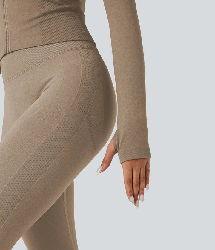 Sömlös flow dragkedja långärmad tumhål yogajacka