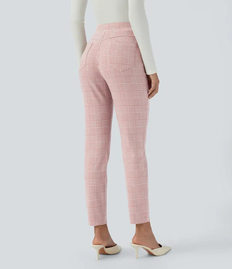 Lyckera Flex högmidjad ficka hundtandsrutig skinny arbetsbyxor