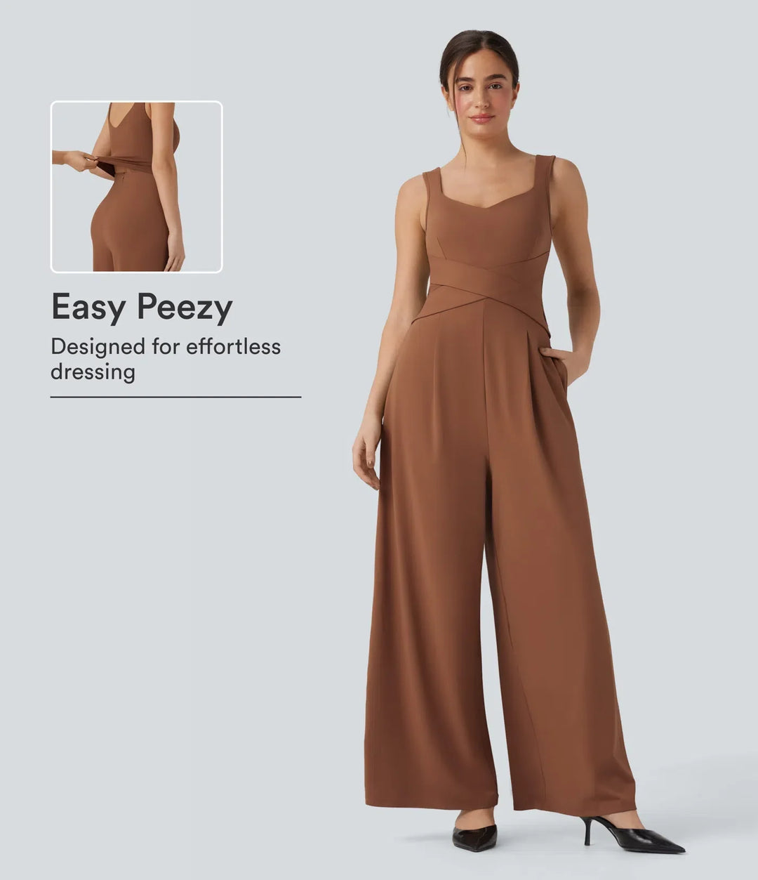 U rygg ärmlös vardaglig jumpsuit med fickor-Easy Peezy Edition