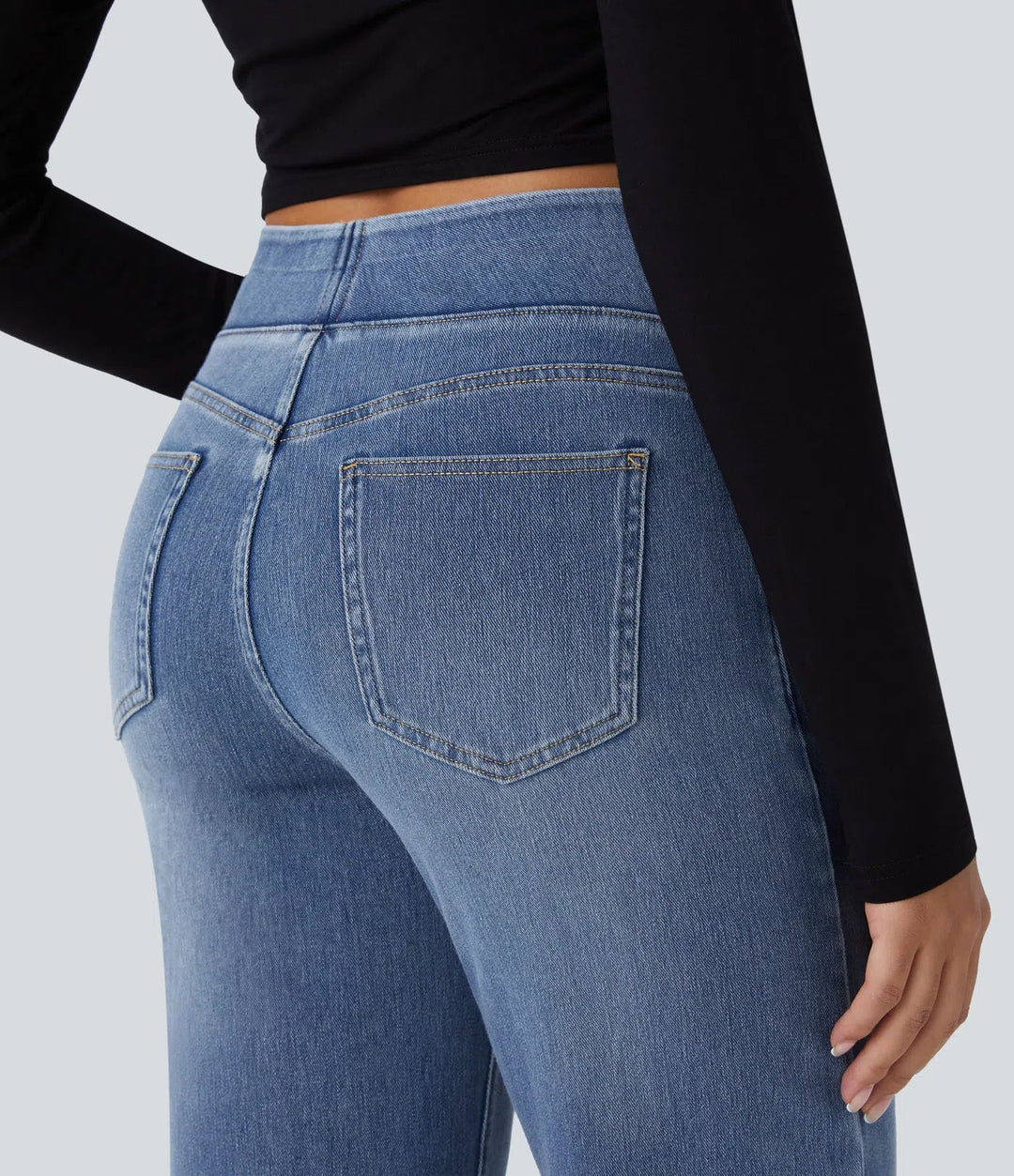 Halara Flex med hög midja och fickor raka ben tvättad vardagsjeans