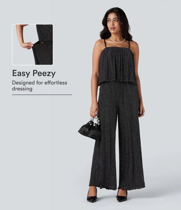 Volangfåll ärmlös skimrande randig vardaglig jumpsuit med fickor-Easy Peezy