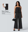 Volangfåll ärmlös skimrande randig vardaglig jumpsuit med fickor-Easy Peezy