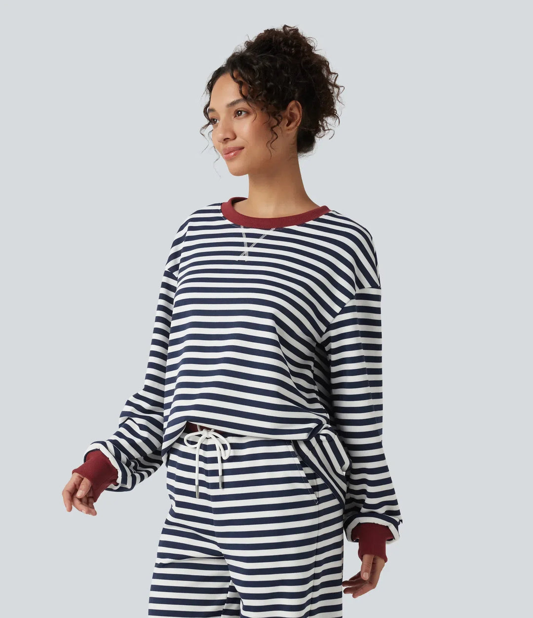 Rund hals långärmad randig avkoppling sweatshirt