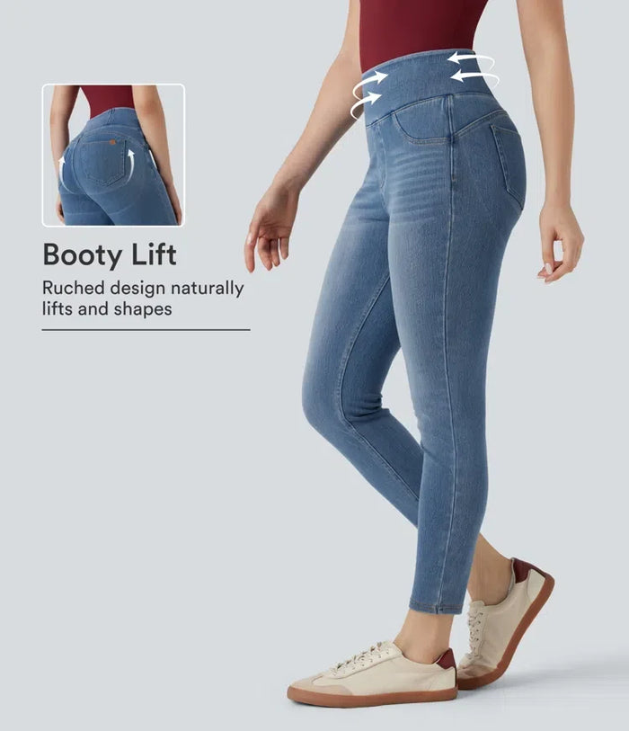 Halara Flex med hög midja rumplyftande magkontroll smal denim för vardag 7/8 leggings med fickor