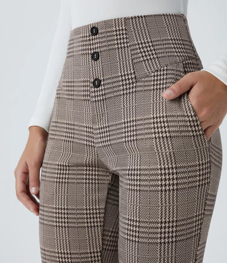 Lyckera Flex högmidjad hundtandsrutig skinny arbetsbyxor med fickor